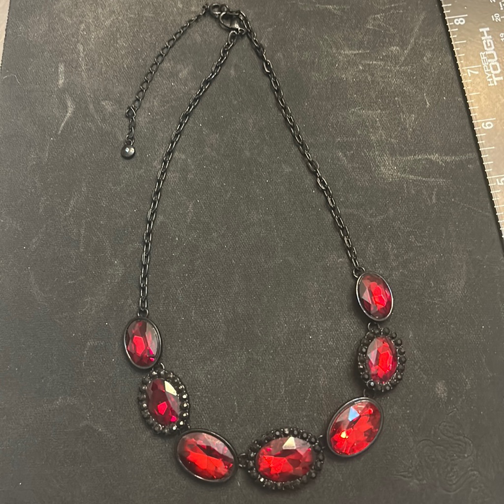 Beautiful Red And Black Necklace Signed Rmn
